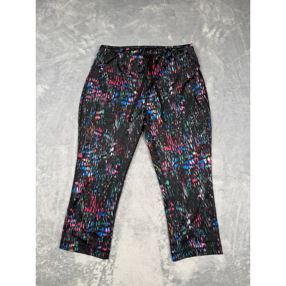 Danskin Now Capri Leggings Womens Small 4-6 Black Multicolor Dri More Stretch